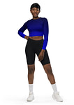 Gradient Black-to Blue long-sleeve crop top