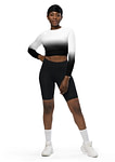 Gradient White to Black  long-sleeve crop top