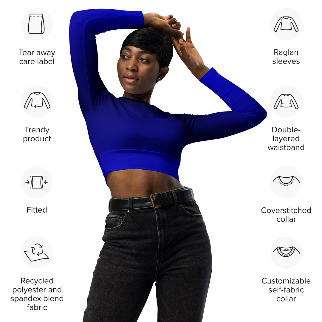 Gradient Blue/Black long-sleeve crop top - Image 3