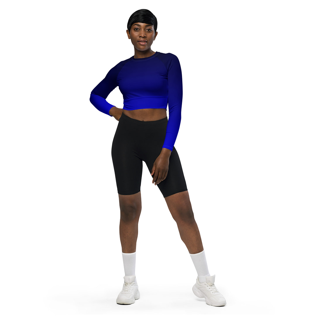 Gradient Blue/Black long-sleeve crop top