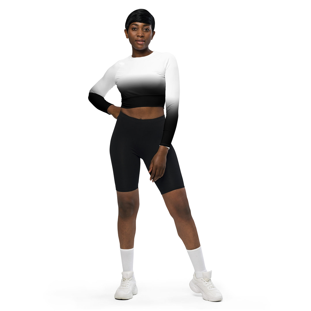 Gradient White to Black  long-sleeve crop top