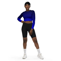 Gradient Black-to Blue long-sleeve crop top